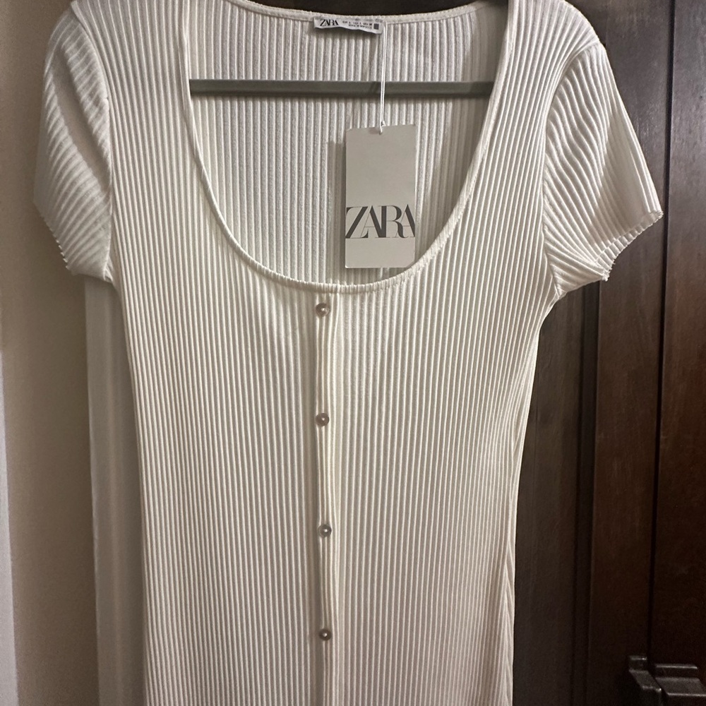 NWT Zara- size L- Cream Ribbed Knit dress - Picture 2 of 6